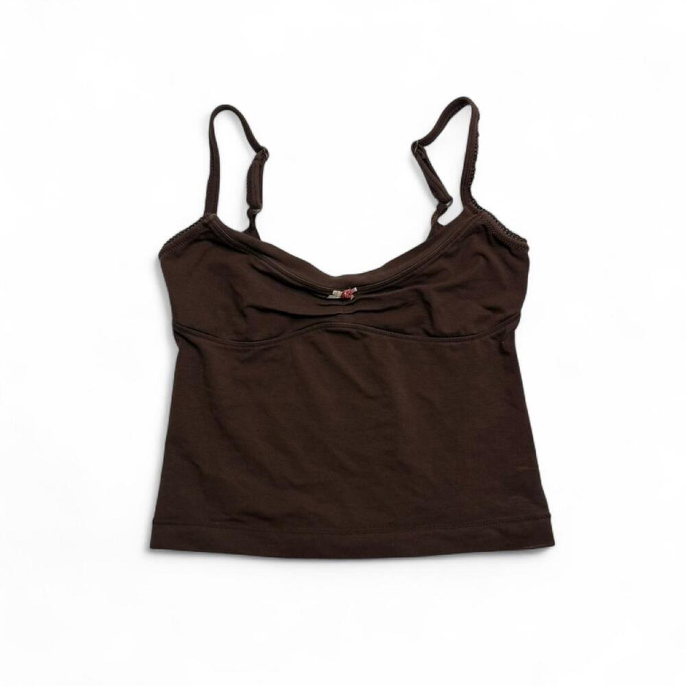 Free People Brown Cotton Fitted Tank Top with cute detail women’s size small